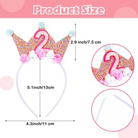 Bremorou 3rd Birthday Girl Headband Birthday Crown Headbands For Toddlers Girls Birthday Crown Glitter Birthday Girl Tiara Flower Princess Tiara Hair Accessory 3rd Birthday Decorations For Girl (2th)