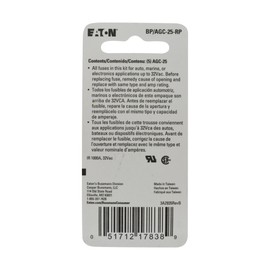 Bussmann BP/AGC-25 25 Amp Fast Acting Glass Tube Fuse