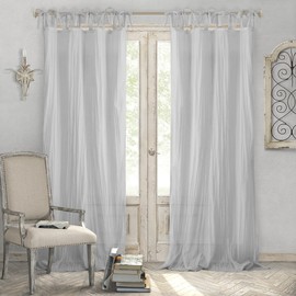 Elrene Home Fashions Crushed Semi-Sheer Adjustable Tie Top Single Panel Window Curtain Drape, 52" x 84" (1, Gray