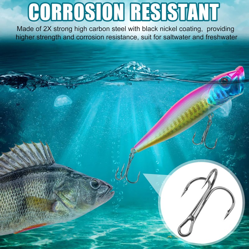 Fishing Treble Hooks Kit 110pcs/box High Carbon Steel Round Bend