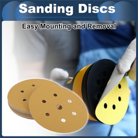 INFINAUTO Schleifscheiben, 6" 7 Loch 120 Körnung Automobilreparatur Rundes Klett-Schleifpapier Aluminiumoxid, Papierbasis Gelb, 25 Stück