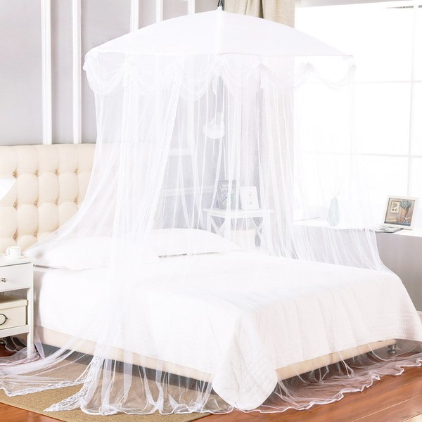 Ribbon square canopy bed mosquito net white lace curtain type