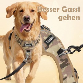 Funfox Dog Harness Medium Dogs [M], Adjustable Anti-Pull Chest Harness with Handle and Reflective Strips, Breathable No Pull Dog Harness for Large/Small Dogs Outdoor Camouflage Green