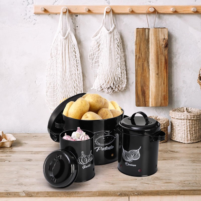Frcctre 3 Pack Vegetable Storage Tins, Potato Onion Garlic Storage