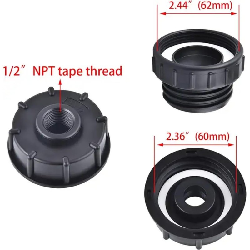 Tote to Garden Hose Adapter, 2-inch Fine/Coarse Thread Compatible, 3/4-inch