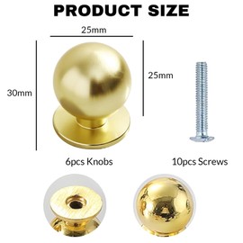 WUWWUT 6 Pack Gold Drawer Knobs, Round Cabinet Knobs Aluminium Alloy, Brushed Brass Door Handles with Screws for Cupboard, Wardrobe, Furniture Decoration (25 * 30mm)