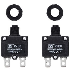 Greluma 2pcs Thermal Circuit Breaker 10Amp Thermal Overload Protection 125-250V AC 50V DC 10A Push Button Circuit Breaker Manual Reset