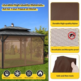 Gazebo Netting Replacement 10'x12', Universal Mosquito Netting Gazebo Mesh with Zipper, Screen Gazebo Canopy Net Panels Only, Outdoor Mosquito Netting for Gazebo Porch Camping Patio Garden Pergola