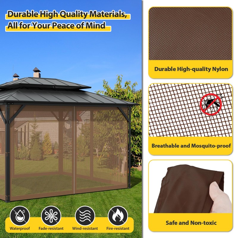 Gazebo Netting Replacement 10'x12', Universal Mosquito Netting Gazebo Mesh with