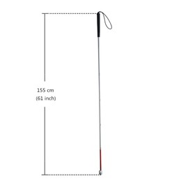 Aluminum Mobility Folding White Cane for Vision Impaired and Blind People (folds down 6 sections) (155cm (61inch), Black Handle)