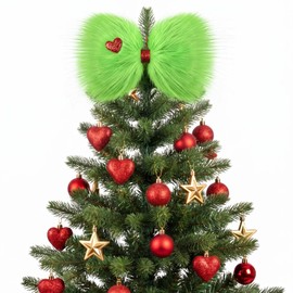 14 x 8'' Lime Green and Red Christmas Tree Topper Bow