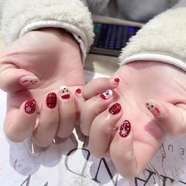 24PCS Christmas Press on Nails,Cute Short Square Xmas False Nails with Deer and Snowflakes Design,Lovely Glossy Full Cover Nail Art Decoration for Women or Girls