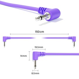 ExcelValley - 5-Pack - Right Angle Mono Modular Patch Cables - 3.5mm 1/8" Eurorack Synthesizer [Purple | 10 cm - 3.94"]