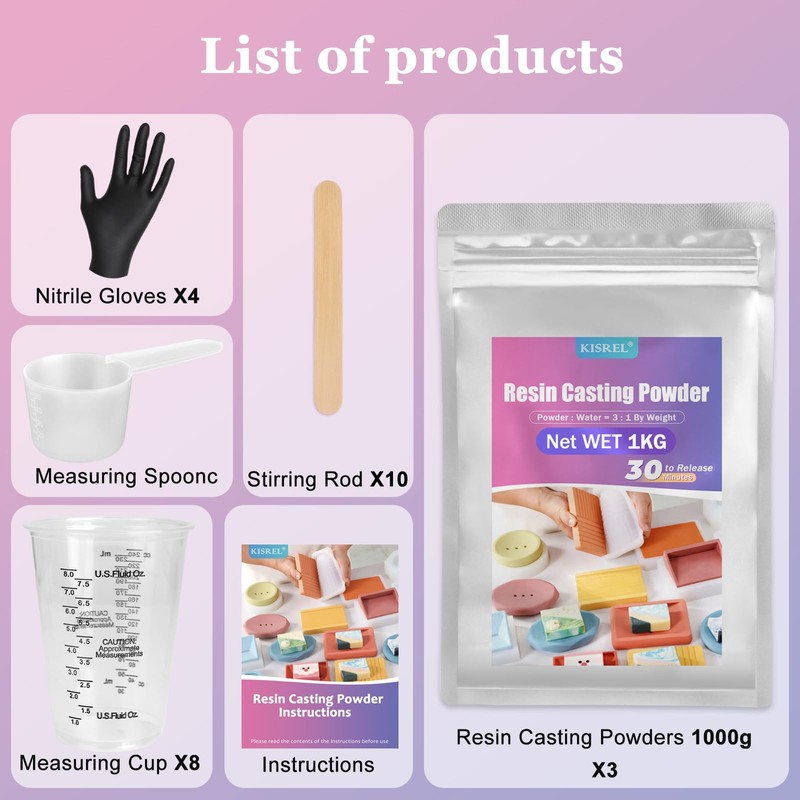 Resin Casting Powder 3000g (Packaging Upgrade), 20~30 Minutes Demold, Water