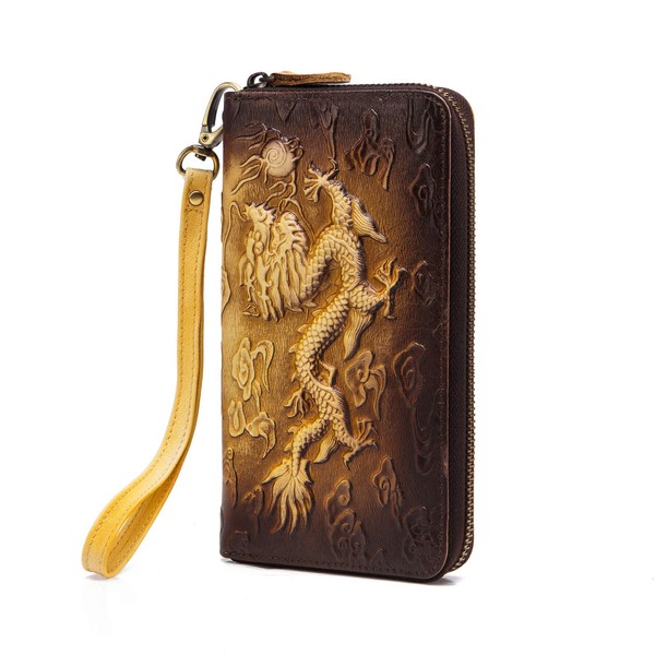 Le'aokuu Mens enuine Leather Clutch Hand Bag Organizer Checkbook Zipper