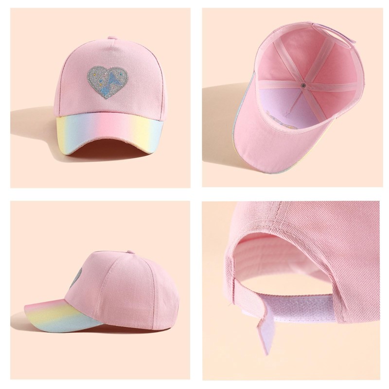 SLOW & MELLOW Kids Girls Cap, Heart, Rainbow Glitter Hat,