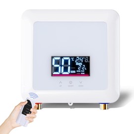 Tankless Water Heater Electric,5500W 110V Constant Temperature Instant Hot Water Heater with Remote Control Digital Display,On Demand Hot Water Heater for Home Kitchen Indoor,White