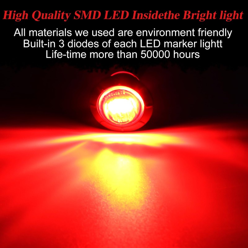 ALFU 3/4" Inch 20 Pcs Red Round LED Trailer Side