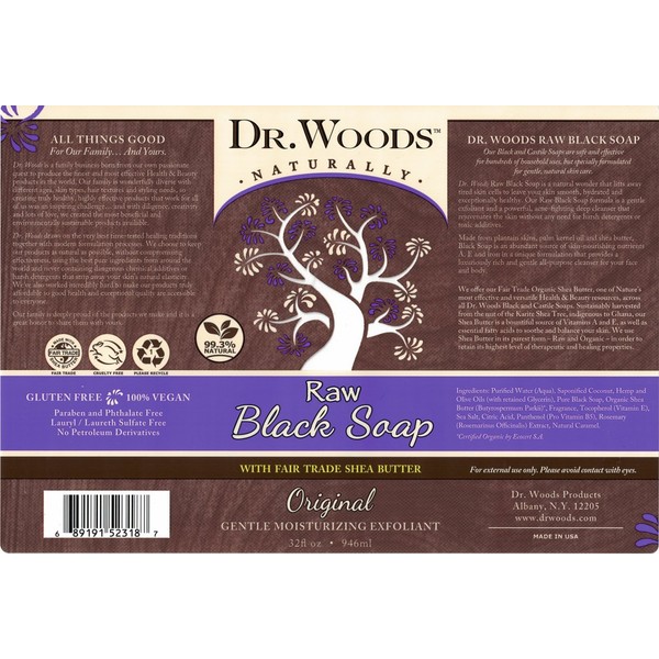 Dr. Woods Raw African Black Liquid Soap with Organic Shea Butter, 32 Ounce (Pack of 2)