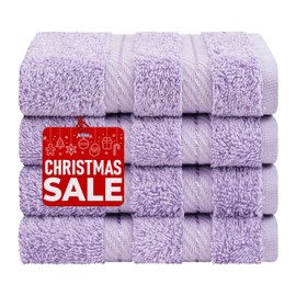 American Soft Linen - Juego de 4 paños de lujo para baño, 100% algodón turco, paños suaves de 13 x 13 pulgadas para cuerpo y cara, trapos de lavado para cocina, paños de bebé, paños lila