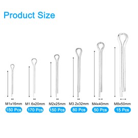 sourcing map 615Pcs 6 Sizes Zinc-Plated Carbon Steel Cotter Pin Split Pin Assortment Kit, Split Cotter Fastener Clips for Household Appliances, Sports Equipment, Car Mechanics Repair (White)