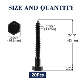 3/8" x 2-1/2" Hex Head Lag Screws Bolts 20Pcs 304 Stainless Steel 18-8, Partial Thread, Hexagon Head Wood Screws by Black Oxide by SG TZH