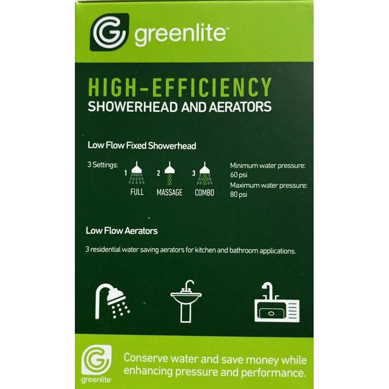 Greenlite New Greenlite Water Saving Low-Flow Fixed Silver Tone Shower