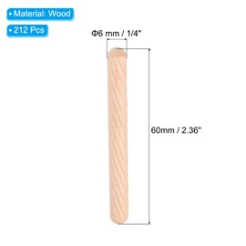 PATIKIL 1/4 Wooden Dowel Pins, 212 Pcs M6x60mm Wood Dowel Pins Hardwood Pegs Fluted Groove Easy Insertion for Crafts Furniture Door Art
