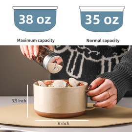 Chubacoo 38 OZ Oversized Soup Bowl : Ceramic Soup Mug with Handle - Microwave Safe Ceramic Bowl with Handle - 6 Inch Extra Large Soup Cup - Beige