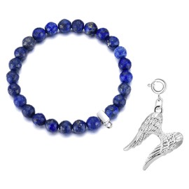 Philip Jones Faceted Lapis Gemstone Bracelet with Angel Wings Charm