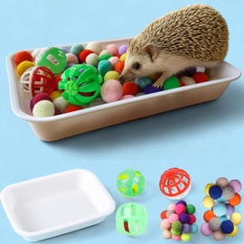 Caja de excavación para jaula de erizos con bola de juguete (blanco, 8.3 x 5.9 x 1.6 pulgadas)