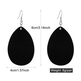 KaFu Dangle Natural Wood Teardrop Geometric Circle Earrings Stainless Steel Stud Bohemia Retro Earrings for Women (Black)
