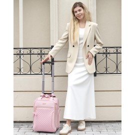 Underseat Carry On Luggage with Wheels, Airline Approved Personal Item Suitcase with Multiple Compartments, Lightweight Softside Under Seat Carry-on Suitcases for Women Travel Business, Pink