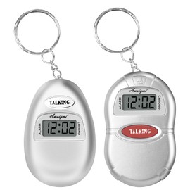 Awaiymi 2 Pack Talking Clock for Blind Elderly, Small Travel Alarm Clock Keychain for Visually Impaired, English Language Battery Operated Talking Clock for Seniors