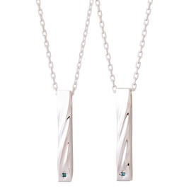 The KISS SPD1856BDM-P Silver Necklace Set, Set of 2, Men & Women Matching Couple Christmas Anniversary Birthday Proposal with Wrapping Bag Box Pair Necklace, Silver, Women/Men: Blue Diamond