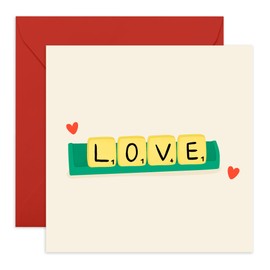 Romantic Love Card – 'Love' - Scrabble-Inspired Design for Him, Her, Wife, Husband, Partner, Spouse, Couples– Cute Anniversary, Valentine’s Day, or Just-Because- Comes with Fun Stickers