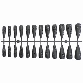 MISUD Press on Nails Long Stiletto Fake Nails Matte Glue on Nails Goth Black Acrylic Nails Almond Artificial Nails Gothic Snake Stick on False Nails with Design 24pcs