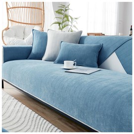 NUODWELL Herringbone Chenille Sofa Cover 1/2/3/4 Seater, Furniture Protector Couch Cover Universal Non-Slip L Shape Couch Cover Quilted Corner Slipcovers for Living Room (Lake Blue, 70 * 150cm)