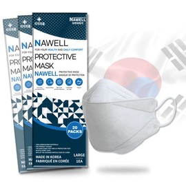 [20 Packs] NAWELL Face Mask 4 Layer Filter Structure Lightweight White Face Mask Made in Korea [20 Individually Packaged ] [English and French Packing]