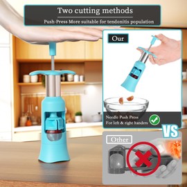 PIUGERU Grape Cutter Slicer Grape Slicer with 2 Straw Brushes Cuts Grape & Tomato & Blueberry into 4 Pieces Fruit Cutter with 2 Types of Slicing for Salad, Pasta (Blue)