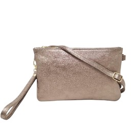 Mauro Pelletteria Women's Genuine Leather Clutch Bag - Handbag & Shoulder Bag - 100% Made in Italy - Removable Shoulder Strap & Handg, bronze