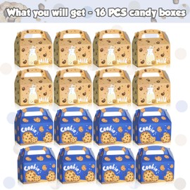 Lsaepon Milk Cookies Party Treat Boxes 16 PCS, Milk and Cookies Theme Birthday Party Gift Boxes Cardboard Candy Cookies Box with Handles Goodie Bags for Kids