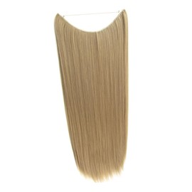 Mikinona Real Hair Extensions Dark Brown Fish Line Hair Extensions Long Straight Pieces Add Volume High Temp Fiber Styling Versatile