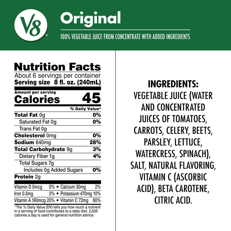 V8 Original 100% Vegetable Juice, 46 fl oz Can (12