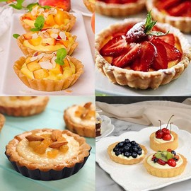 VTZAQZSS mini moldes para tartas de antiadherente,6 piezas de 4 pulgadas de moldes para tartaletas de acero carbono desmontable，Ideal para hacer tartas, pasteles, tartas, pudines.