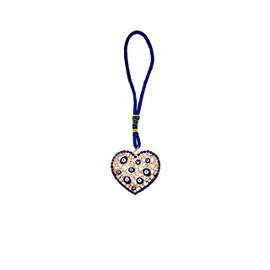 LUCKBOOSTIUM Lucky Gold Heart w/Crystal & Evil Eye Hanging Ornament in Blue Cord - Sign of Good Luck & Blessing - Home & Office Decorative Things and Accessories - Car Ornaments for Rear View Mirror