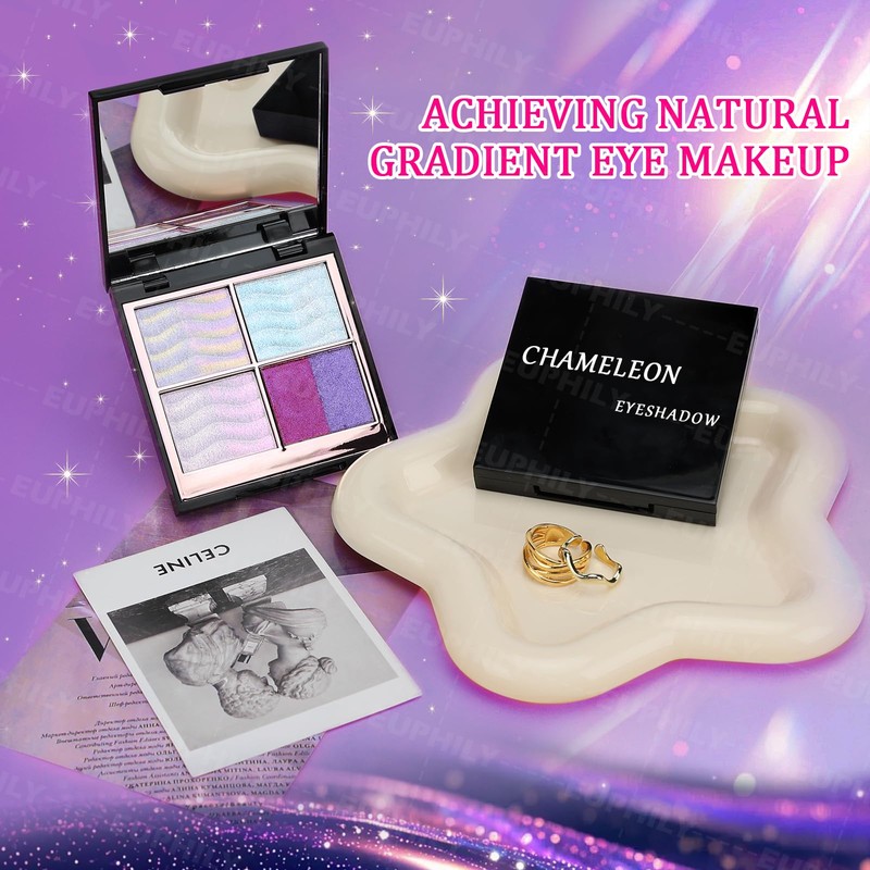 Chameleon Holographic Glitter Eyeshadow Palette, Duochrome Shimmer Color Shift Eye