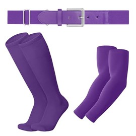 LEACOOLKEY Baseball Belt and Socks with Arm Sleeves Combo Set for Youth Boys Girls Purple