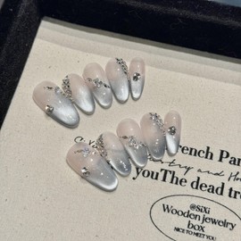 Nail Tips, 3D Texture, Handmade Nail Tips, Popular, Korean Summer, Blue, Spring, Autumn and Winter, Short, False Nails, Cute, Fashionable, Entrance Ceremony, Graduation Ceremony, Coming-of-Age