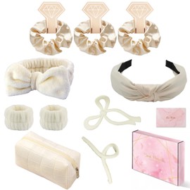Headband Wristband Set Makeup and Skincare Headbands Hair Claw Clips Large No Slip Big Matte Jaw Butterfly Clip Scrunchies for Women Satin Hair Small Cosmetic Bag Hair Ribbon Clips with Long Tails